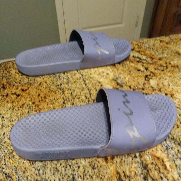 Victoria's Secret Pink Bling Logo Strap Slides Sandals Dusty Periwinkle Sz 9.5 - Picture 5 of 11